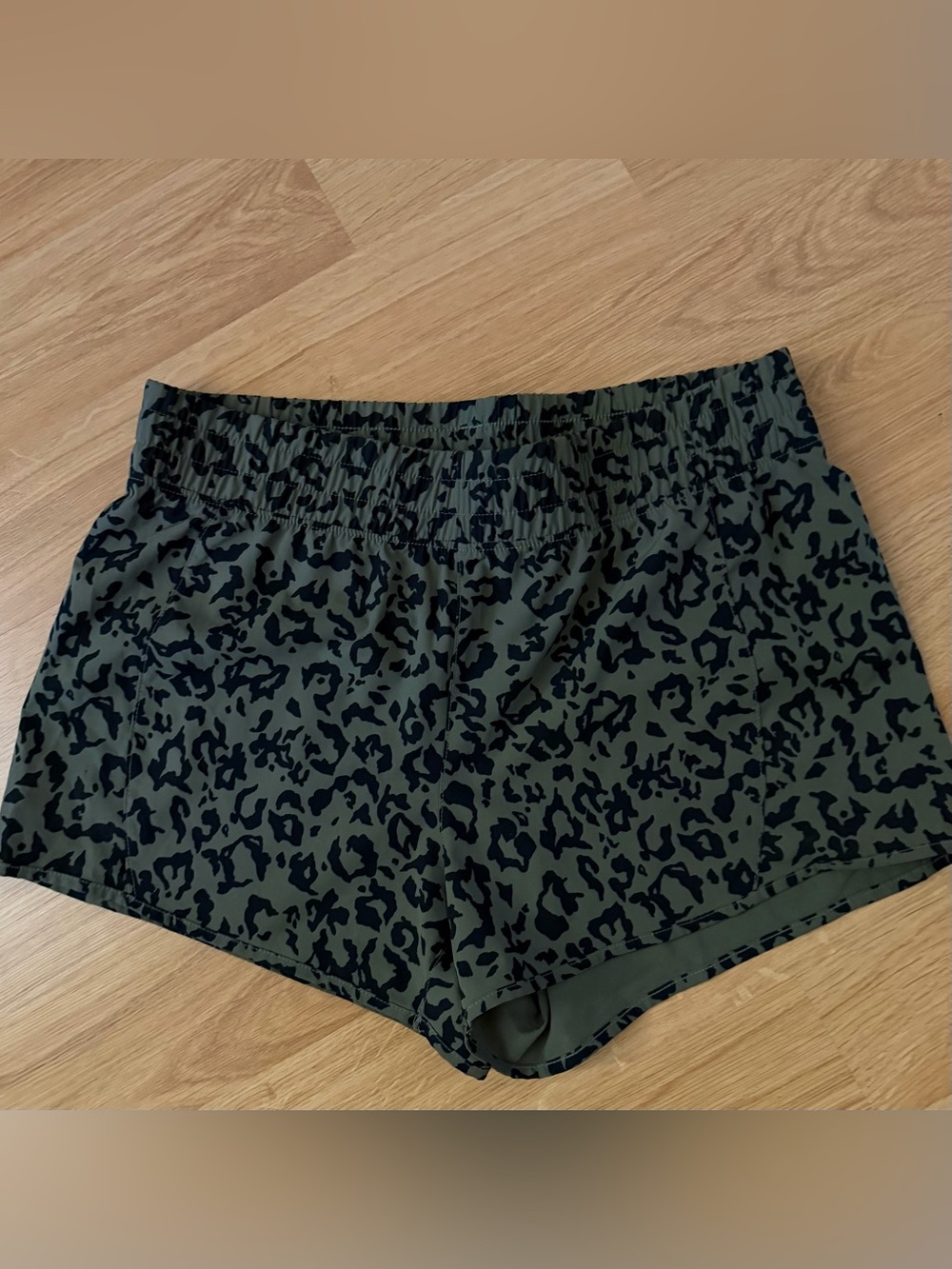 Marika Olive Green Leopard Athletic Shorts